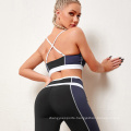 Lightweight Ladies Fitness Wear Back Cross-Criss Padded Sports Set Legging Bra Contrast Color Summer Yoga Sets